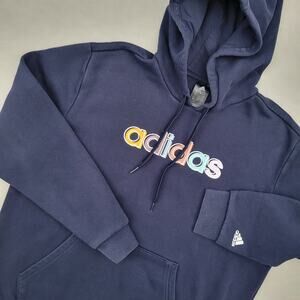 adidas Women's XL Navy Multicolor Logo Graphic Fleece Hoodie Size XLarge Cozy